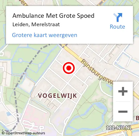 Locatie op kaart van de 112 melding: Ambulance Met Grote Spoed Naar Leiden, Merelstraat op 13 april 2024 02:29