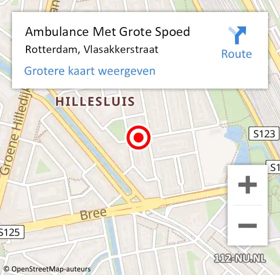 Locatie op kaart van de 112 melding: Ambulance Met Grote Spoed Naar Rotterdam, Vlasakkerstraat op 13 april 2024 02:59