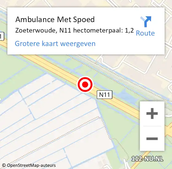Locatie op kaart van de 112 melding: Ambulance Met Spoed Naar Zoeterwoude, N11 hectometerpaal: 1,2 op 13 april 2024 04:07