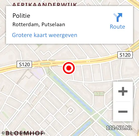 Locatie op kaart van de 112 melding: Politie Rotterdam, Putselaan op 13 april 2024 04:09