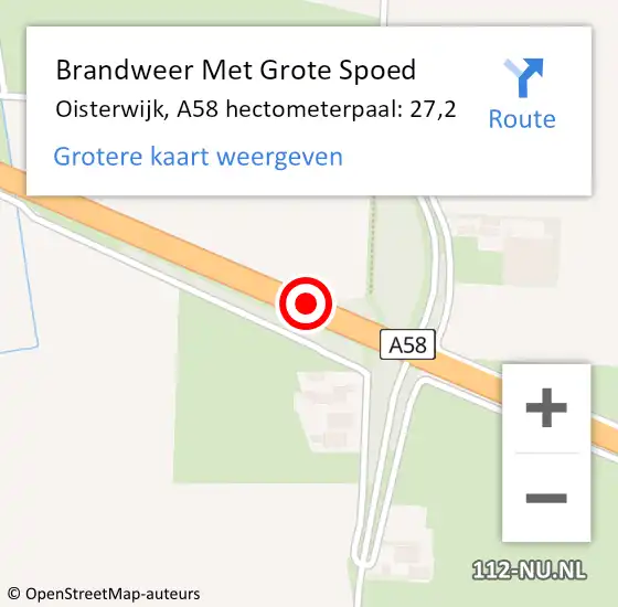 Locatie op kaart van de 112 melding: Brandweer Met Grote Spoed Naar Oisterwijk, A58 hectometerpaal: 27,2 op 13 april 2024 04:44