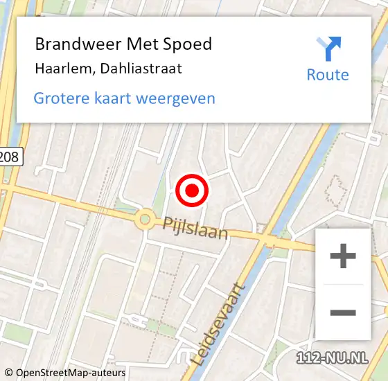 Locatie op kaart van de 112 melding: Brandweer Met Spoed Naar Haarlem, Dahliastraat op 13 april 2024 04:49