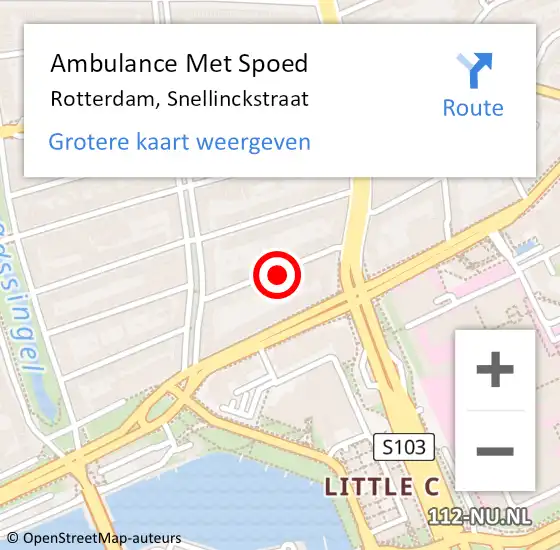 Locatie op kaart van de 112 melding: Ambulance Met Spoed Naar Rotterdam, Snellinckstraat op 13 april 2024 05:40