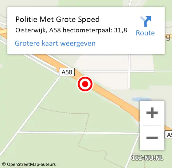 Locatie op kaart van de 112 melding: Politie Met Grote Spoed Naar Oisterwijk, A58 hectometerpaal: 31,8 op 13 april 2024 06:00
