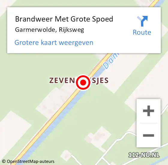 Locatie op kaart van de 112 melding: Brandweer Met Grote Spoed Naar Garmerwolde, Rijksweg op 2 oktober 2014 10:20