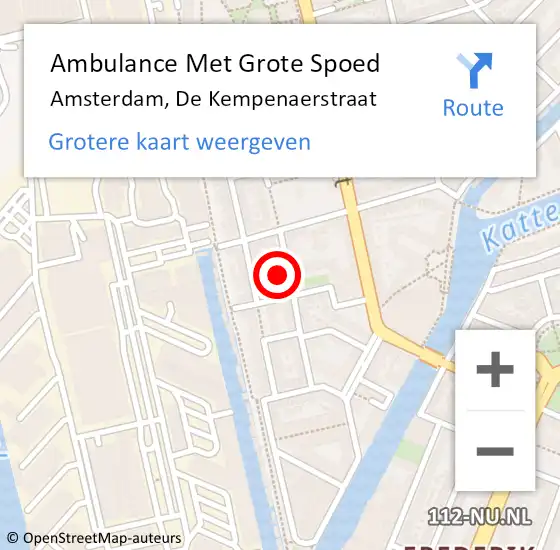 Locatie op kaart van de 112 melding: Ambulance Met Grote Spoed Naar Amsterdam, De Kempenaerstraat op 13 april 2024 07:10