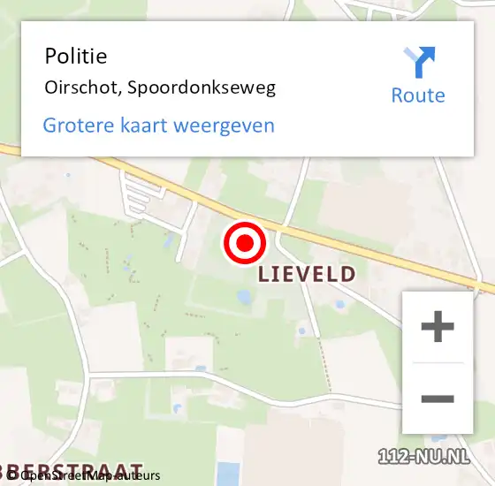 Locatie op kaart van de 112 melding: Politie Oirschot, Spoordonkseweg op 13 april 2024 07:14