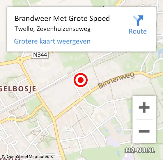 Locatie op kaart van de 112 melding: Brandweer Met Grote Spoed Naar Twello, Zevenhuizenseweg op 13 april 2024 08:57