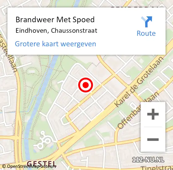 Locatie op kaart van de 112 melding: Brandweer Met Spoed Naar Eindhoven, Chaussonstraat op 13 april 2024 09:32