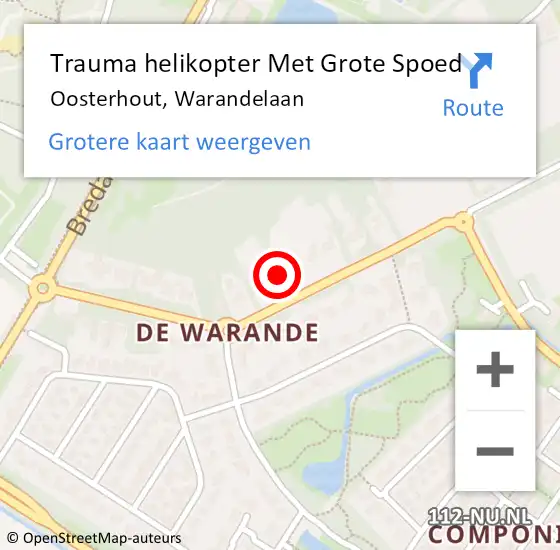Locatie op kaart van de 112 melding: Trauma helikopter Met Grote Spoed Naar Oosterhout, Warandelaan op 13 april 2024 10:02
