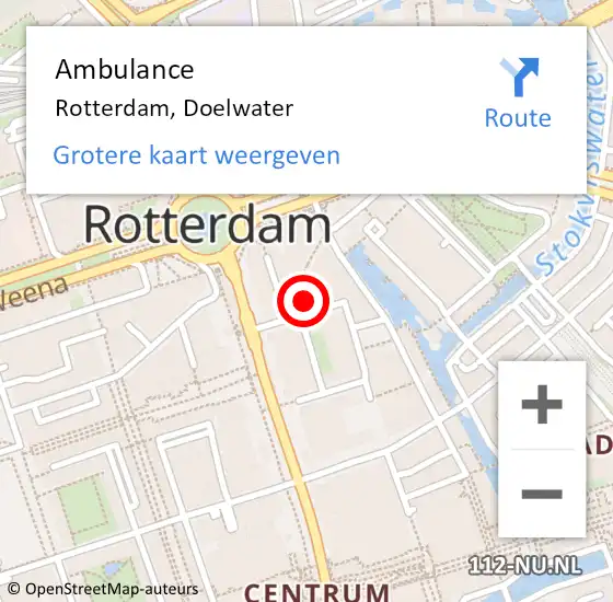 Locatie op kaart van de 112 melding: Ambulance Rotterdam, Doelwater op 13 april 2024 11:27