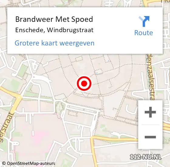 Locatie op kaart van de 112 melding: Brandweer Met Spoed Naar Enschede, Windbrugstraat op 13 april 2024 11:33