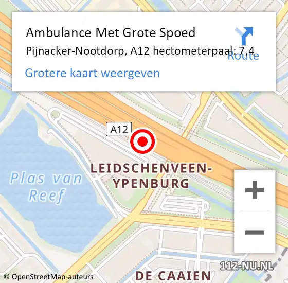 Locatie op kaart van de 112 melding: Ambulance Met Grote Spoed Naar Pijnacker-Nootdorp, A12 hectometerpaal: 7,4 op 13 april 2024 11:48