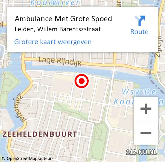 Locatie op kaart van de 112 melding: Ambulance Met Grote Spoed Naar Leiden, Willem Barentszstraat op 13 april 2024 12:18