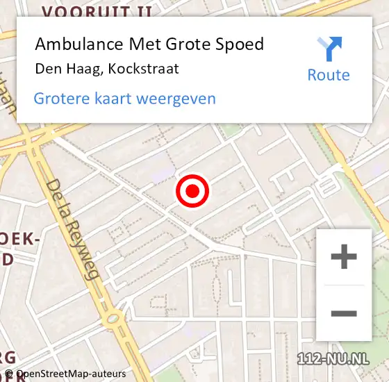 Locatie op kaart van de 112 melding: Ambulance Met Grote Spoed Naar Den Haag, Kockstraat op 13 april 2024 12:49