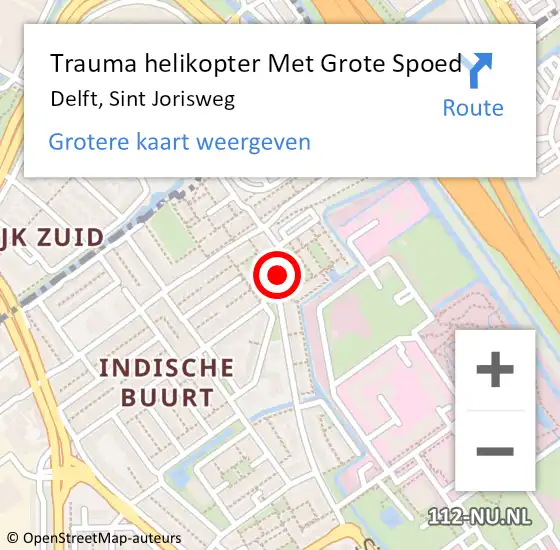 Locatie op kaart van de 112 melding: Trauma helikopter Met Grote Spoed Naar Delft, Sint Jorisweg op 13 april 2024 13:03