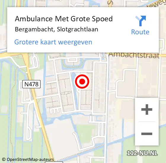 Locatie op kaart van de 112 melding: Ambulance Met Grote Spoed Naar Bergambacht, Slotgrachtlaan op 13 april 2024 13:04