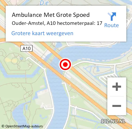 Locatie op kaart van de 112 melding: Ambulance Met Grote Spoed Naar Ouder-Amstel, A10 hectometerpaal: 17 op 13 april 2024 13:13