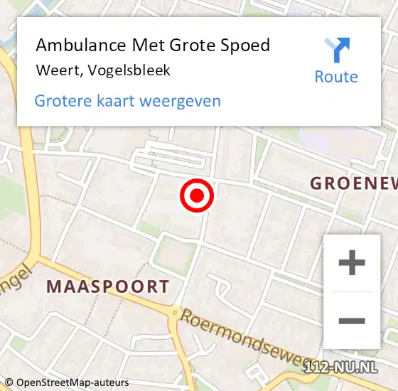 Locatie op kaart van de 112 melding: Ambulance Met Grote Spoed Naar Weert, Vogelsbleek op 13 april 2024 13:23