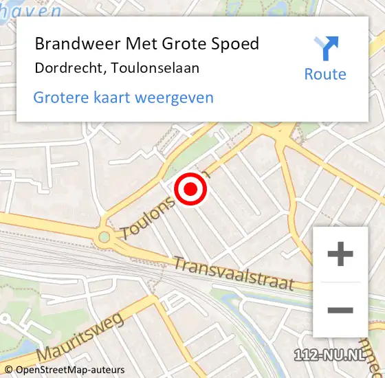 Locatie op kaart van de 112 melding: Brandweer Met Grote Spoed Naar Dordrecht, Toulonselaan op 13 april 2024 13:54