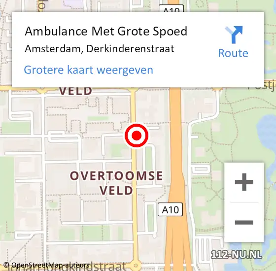 Locatie op kaart van de 112 melding: Ambulance Met Grote Spoed Naar Amsterdam, Derkinderenstraat op 13 april 2024 13:56
