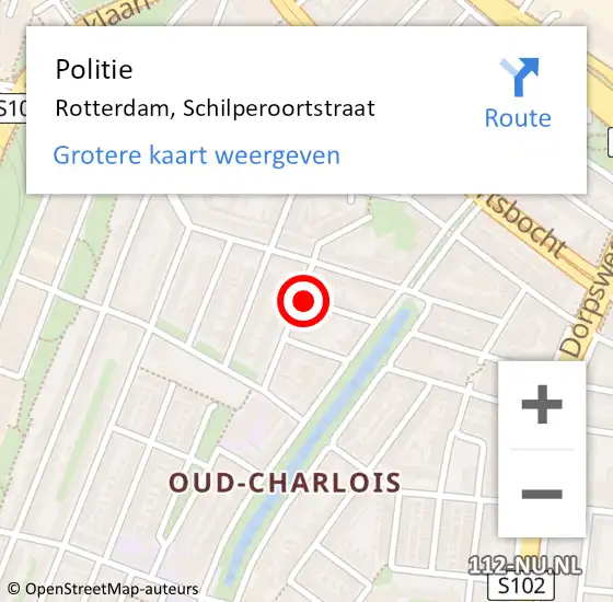 Locatie op kaart van de 112 melding: Politie Rotterdam, Schilperoortstraat op 13 april 2024 13:59