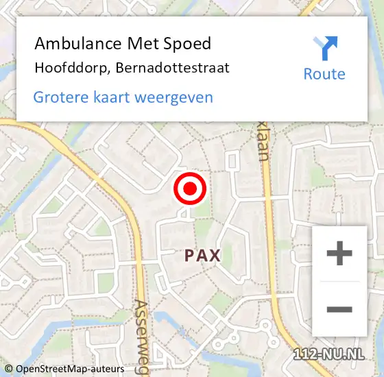 Locatie op kaart van de 112 melding: Ambulance Met Spoed Naar Hoofddorp, Bernadottestraat op 13 april 2024 14:07