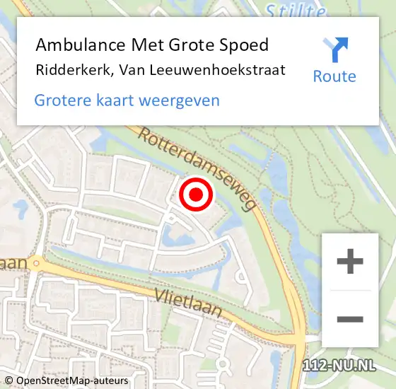 Locatie op kaart van de 112 melding: Ambulance Met Grote Spoed Naar Ridderkerk, Van Leeuwenhoekstraat op 13 april 2024 14:15