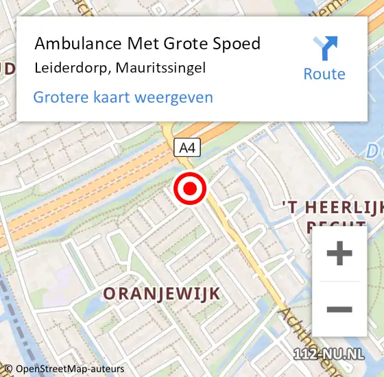 Locatie op kaart van de 112 melding: Ambulance Met Grote Spoed Naar Leiderdorp, Mauritssingel op 13 april 2024 14:22