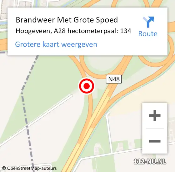 Locatie op kaart van de 112 melding: Brandweer Met Grote Spoed Naar Hoogeveen, A28 hectometerpaal: 134 op 13 april 2024 14:23