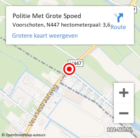 Locatie op kaart van de 112 melding: Politie Met Grote Spoed Naar Voorschoten, N447 hectometerpaal: 3,6 op 13 april 2024 14:55