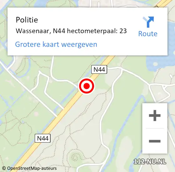 Locatie op kaart van de 112 melding: Politie Wassenaar, N44 hectometerpaal: 23 op 13 april 2024 15:14