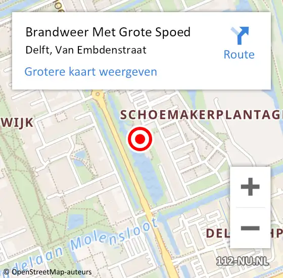 Locatie op kaart van de 112 melding: Brandweer Met Grote Spoed Naar Delft, Van Embdenstraat op 13 april 2024 15:48