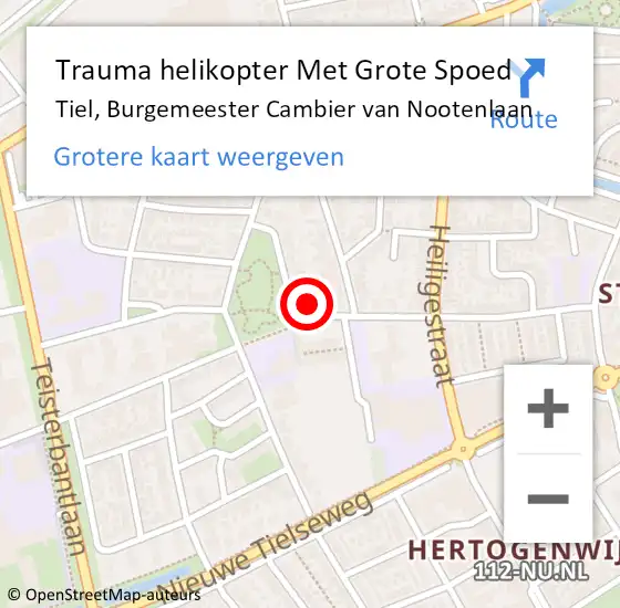 Locatie op kaart van de 112 melding: Trauma helikopter Met Grote Spoed Naar Tiel, Burgemeester Cambier van Nootenlaan op 13 april 2024 16:18