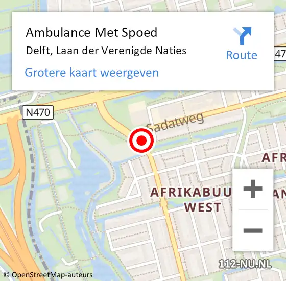 Locatie op kaart van de 112 melding: Ambulance Met Spoed Naar Delft, Laan der Verenigde Naties op 13 april 2024 16:25