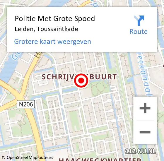 Locatie op kaart van de 112 melding: Politie Met Grote Spoed Naar Leiden, Toussaintkade op 13 april 2024 17:21