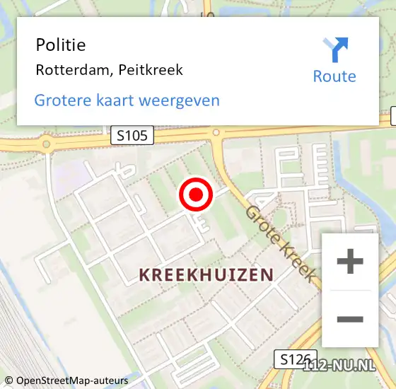 Locatie op kaart van de 112 melding: Politie Rotterdam, Peitkreek op 13 april 2024 17:41