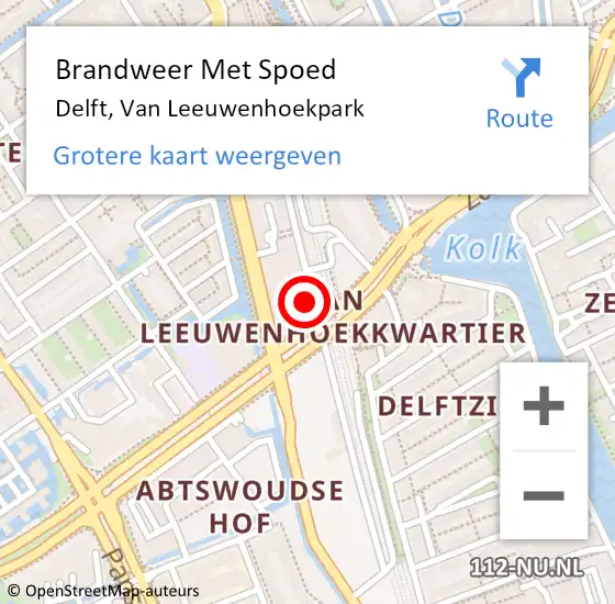 Locatie op kaart van de 112 melding: Brandweer Met Spoed Naar Delft, Van Leeuwenhoekpark op 13 april 2024 17:47