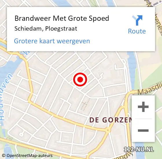 Locatie op kaart van de 112 melding: Brandweer Met Grote Spoed Naar Schiedam, Ploegstraat op 13 april 2024 18:03