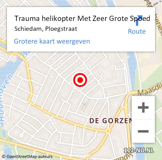 Locatie op kaart van de 112 melding: Trauma helikopter Met Zeer Grote Spoed Naar Schiedam, Ploegstraat op 13 april 2024 18:04