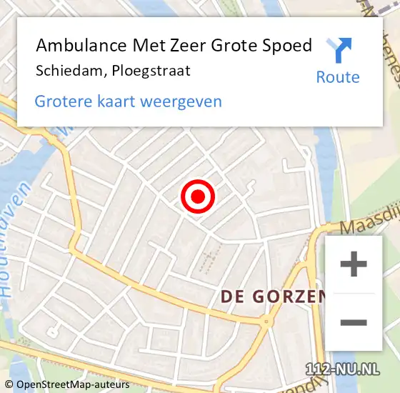 Locatie op kaart van de 112 melding: Ambulance Met Zeer Grote Spoed Naar Schiedam, Ploegstraat op 13 april 2024 18:04