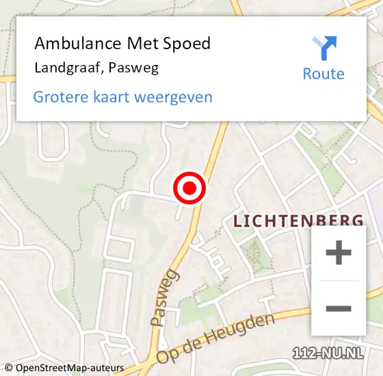 Locatie op kaart van de 112 melding: Ambulance Met Spoed Naar Landgraaf, Pasweg op 2 oktober 2014 11:18