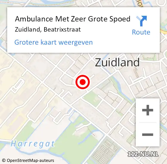 Locatie op kaart van de 112 melding: Ambulance Met Zeer Grote Spoed Naar Zuidland, Beatrixstraat op 13 april 2024 18:28