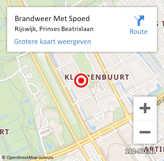 Locatie op kaart van de 112 melding: Brandweer Met Spoed Naar Rijswijk, Prinses Beatrixlaan op 13 april 2024 18:38