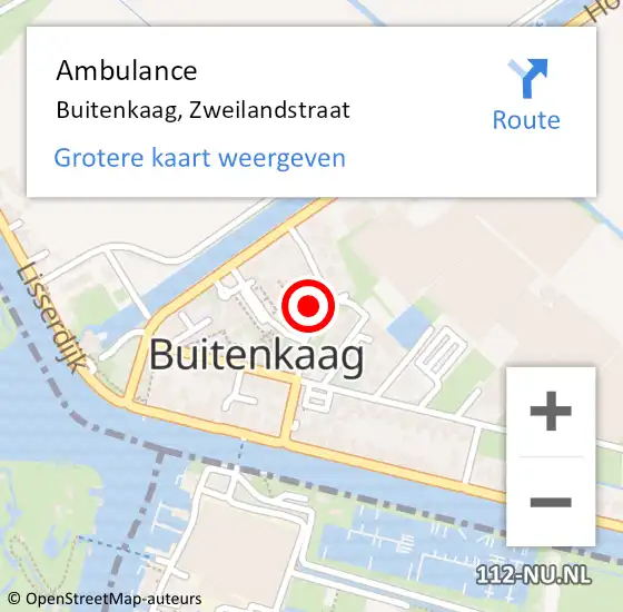 Locatie op kaart van de 112 melding: Ambulance Buitenkaag, Zweilandstraat op 13 april 2024 18:53