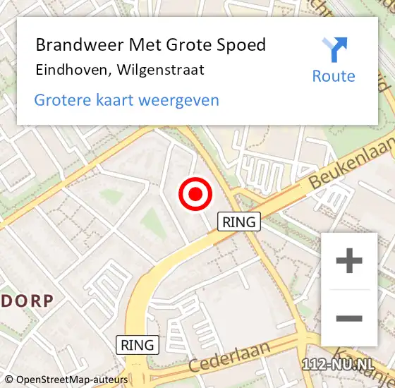 Locatie op kaart van de 112 melding: Brandweer Met Grote Spoed Naar Eindhoven, Wilgenstraat op 13 april 2024 19:03