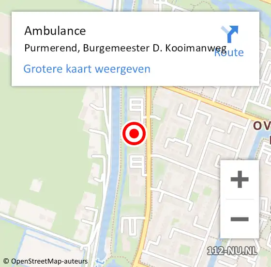 Locatie op kaart van de 112 melding: Ambulance Purmerend, Burgemeester D. Kooimanweg op 13 april 2024 19:29