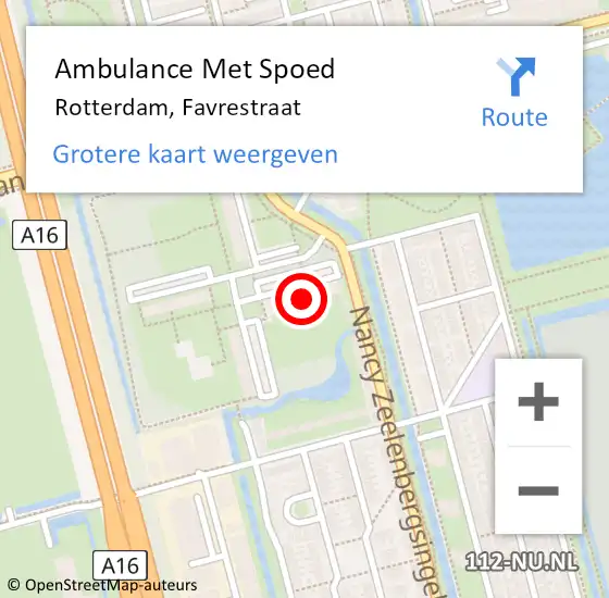 Locatie op kaart van de 112 melding: Ambulance Met Spoed Naar Rotterdam, Favrestraat op 13 april 2024 19:37
