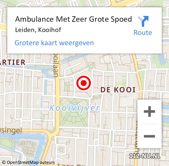 Locatie op kaart van de 112 melding: Ambulance Met Zeer Grote Spoed Naar Leiden, Kooihof op 13 april 2024 19:43