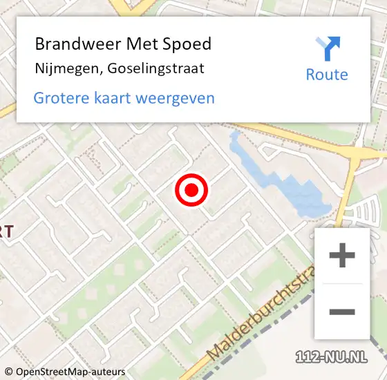 Locatie op kaart van de 112 melding: Brandweer Met Spoed Naar Nijmegen, Goselingstraat op 13 april 2024 19:58